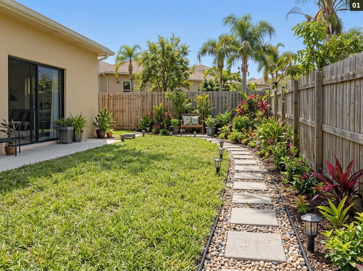 Garden pathway through a backyard