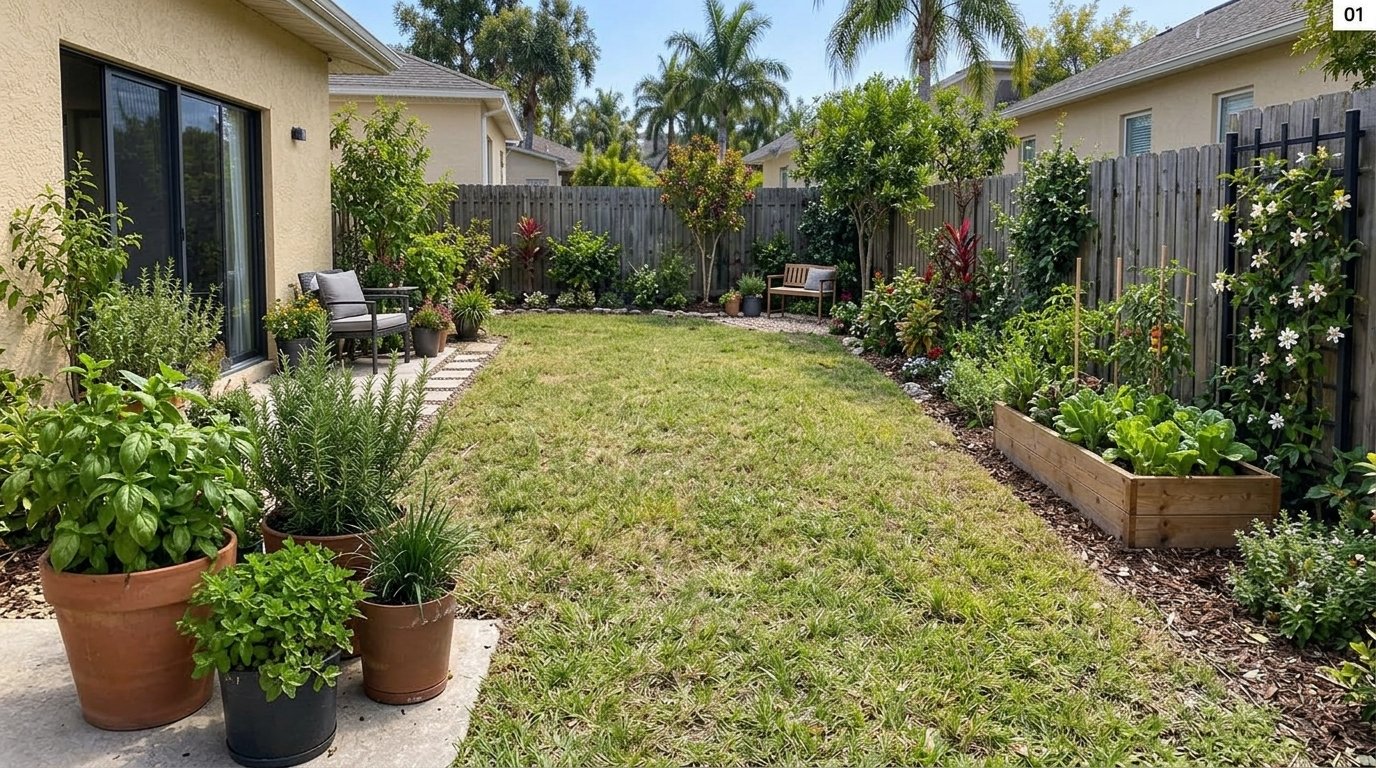 Beautiful home garden with green plants and a garden path