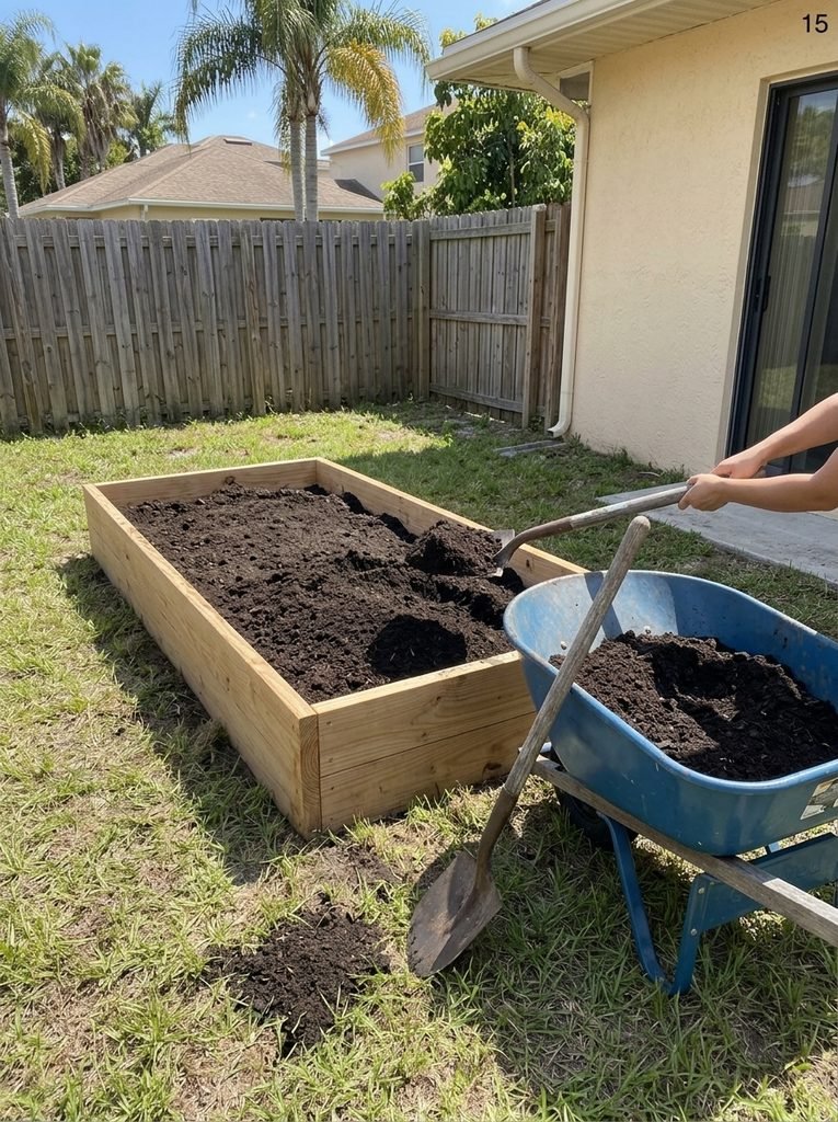 Healthy growing soil in a raised bed