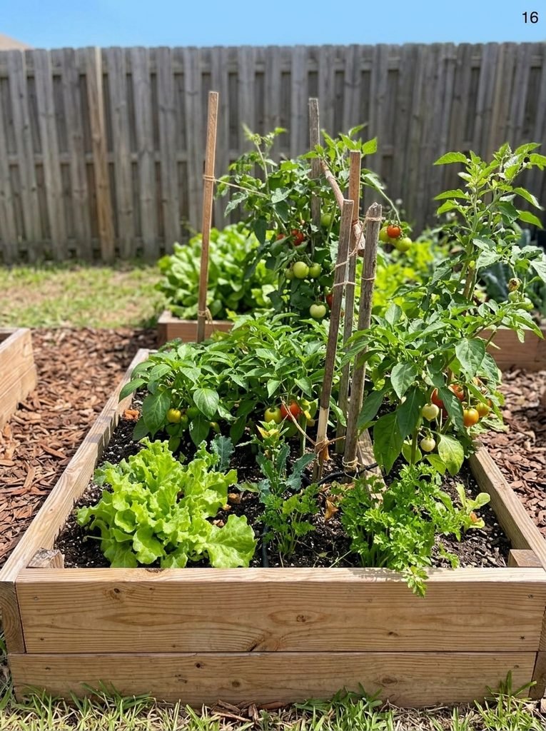 Vegetables growing in a home garden