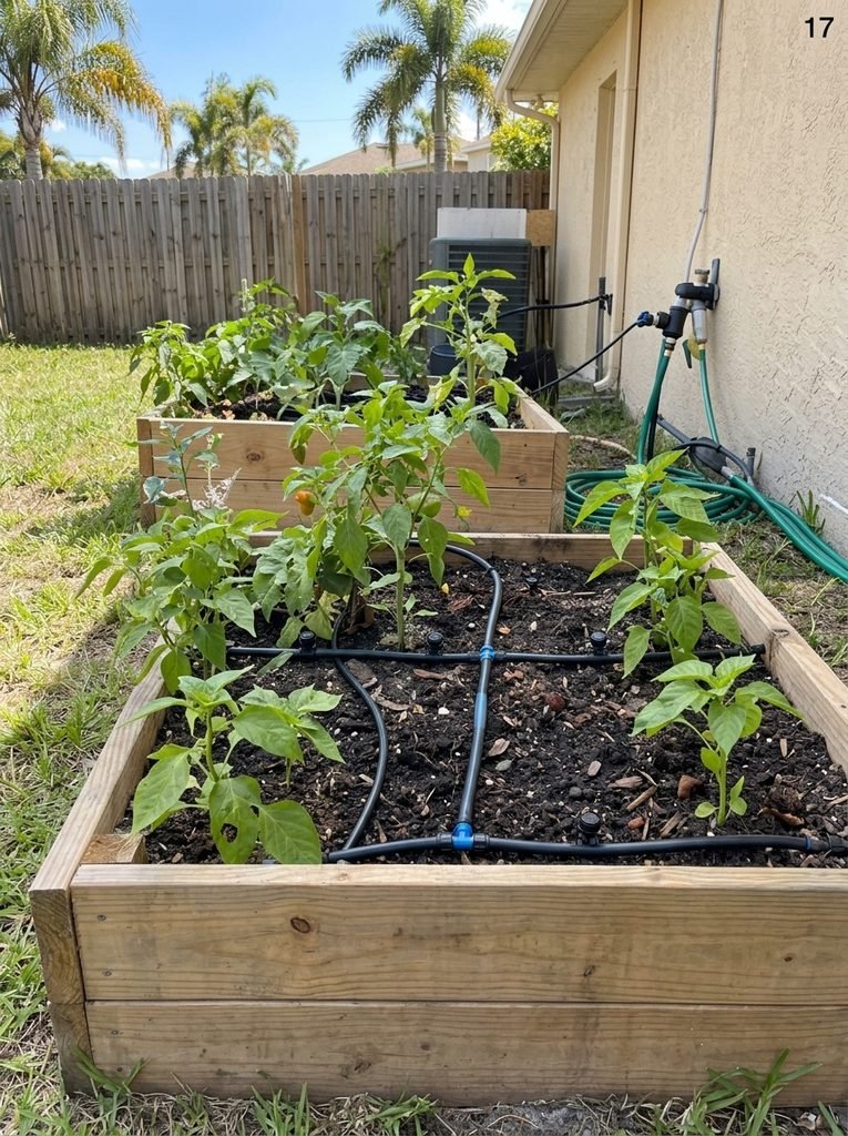 Vegetable garden growing with vertical support