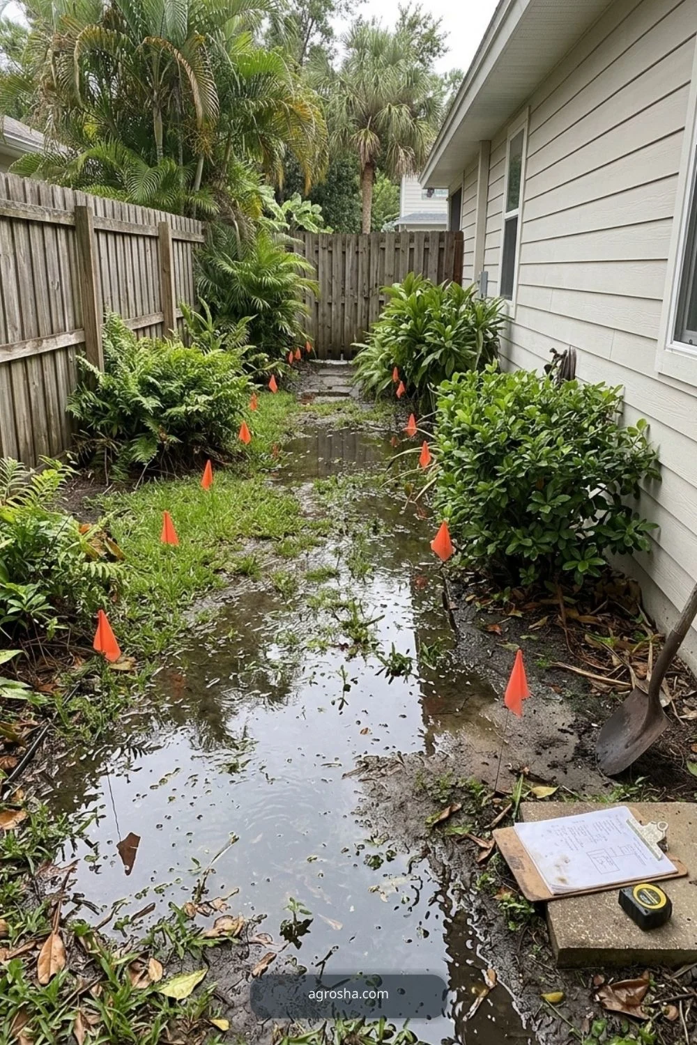 Florida backyard upgrade example showing map drainage after a heavy rain