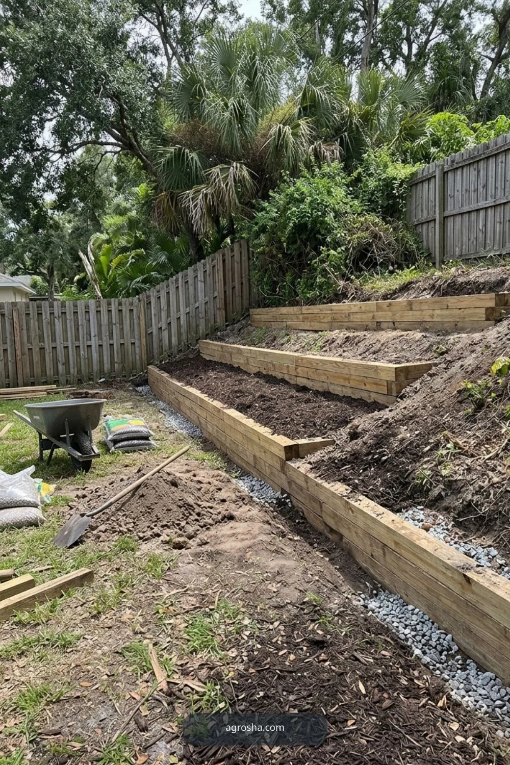 Florida backyard upgrade example showing correct a difficult slope before furnishing it