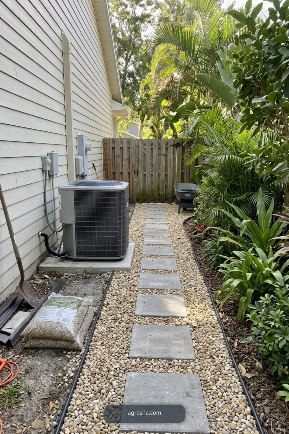 Florida backyard upgrade example showing define utility and service access