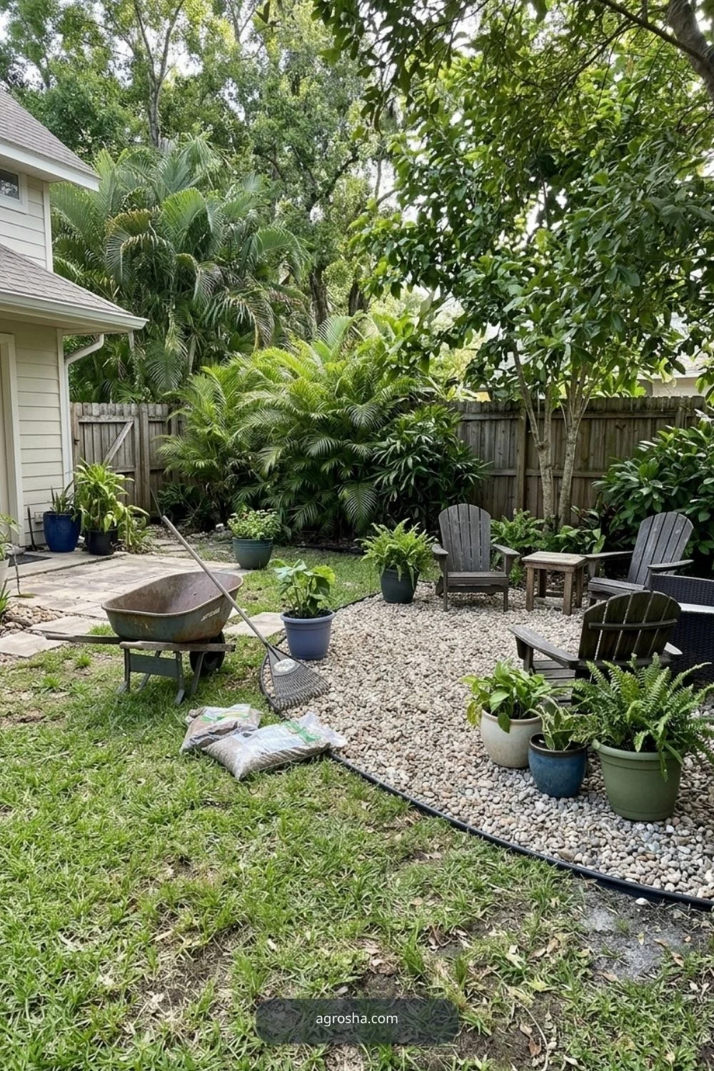 Florida backyard upgrade example showing add a simple gravel seating area