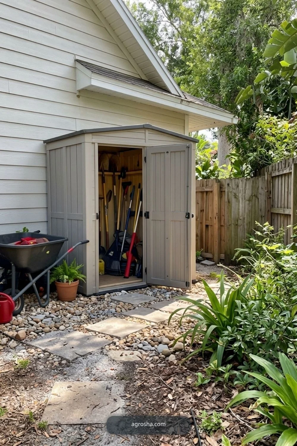 Florida backyard upgrade example showing add storage where tools are actually used