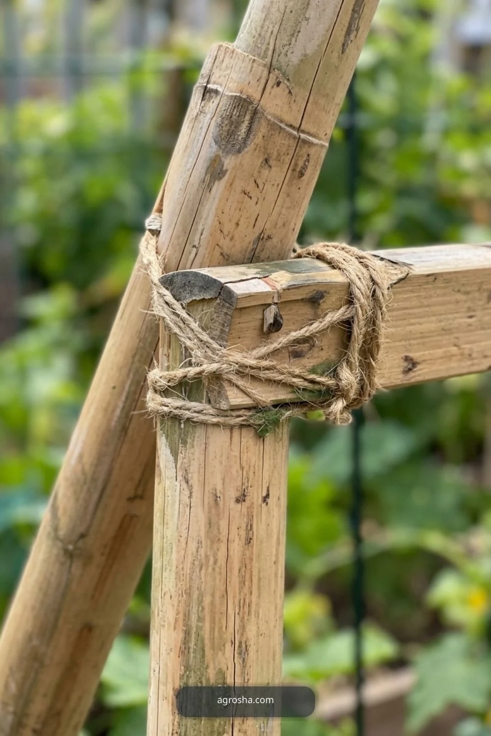 Bamboo lashing option for DIY cucumber A-frame trellis