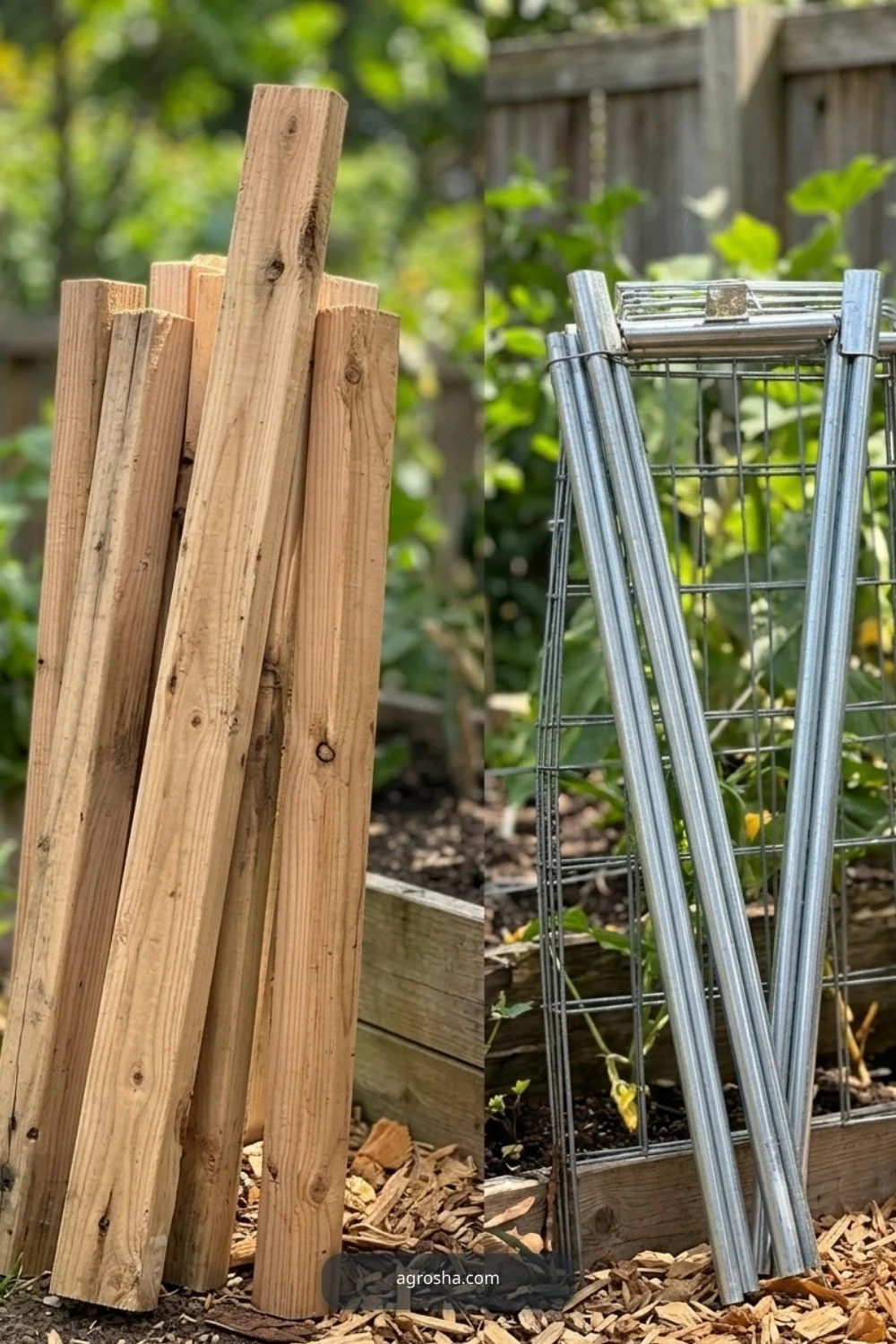 Wood versus wire choice for DIY cucumber A-frame trellis
