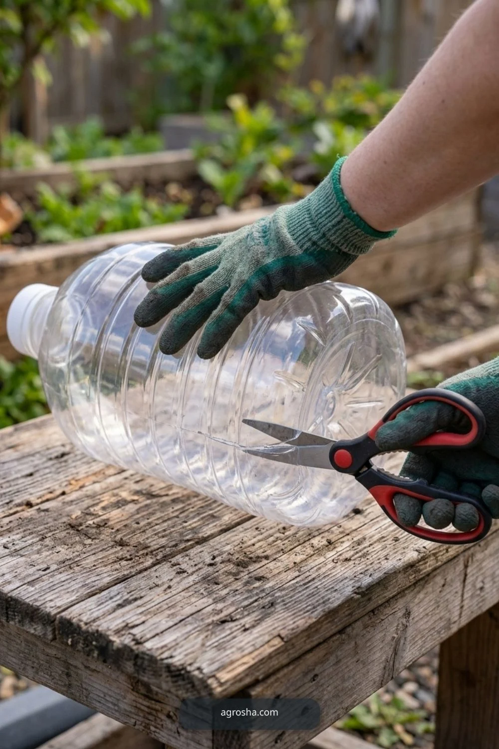 Plan the cut before using tools for DIY garden cloche from recycled materials