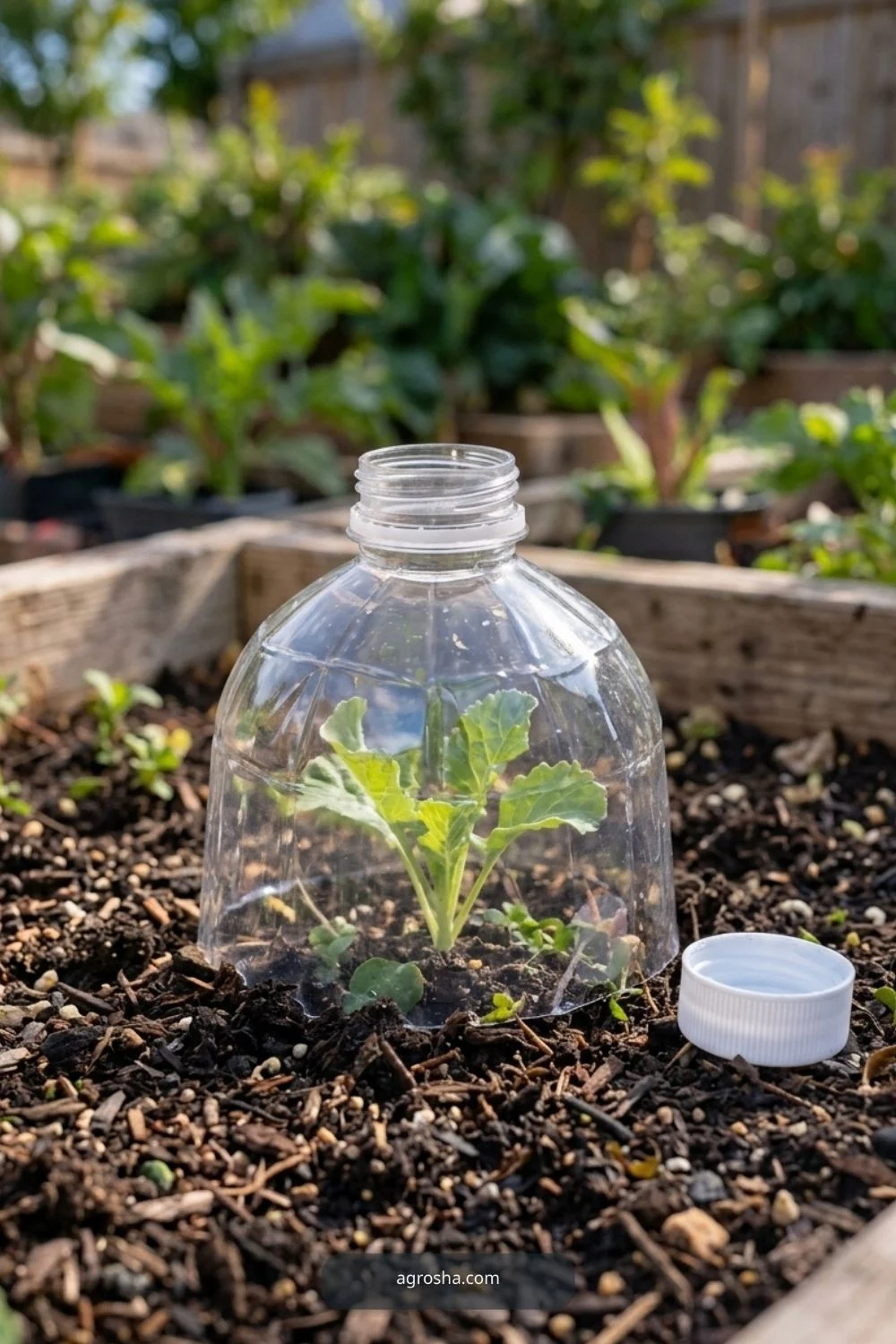Test the fit before setting in soil for DIY garden cloche from recycled materials