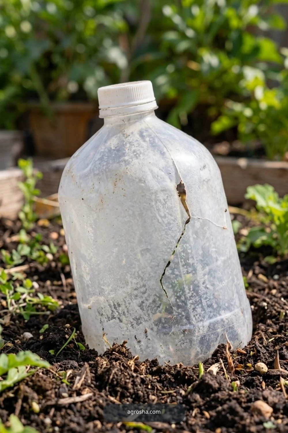 Anchor without crushing the roots for DIY garden cloche from recycled materials