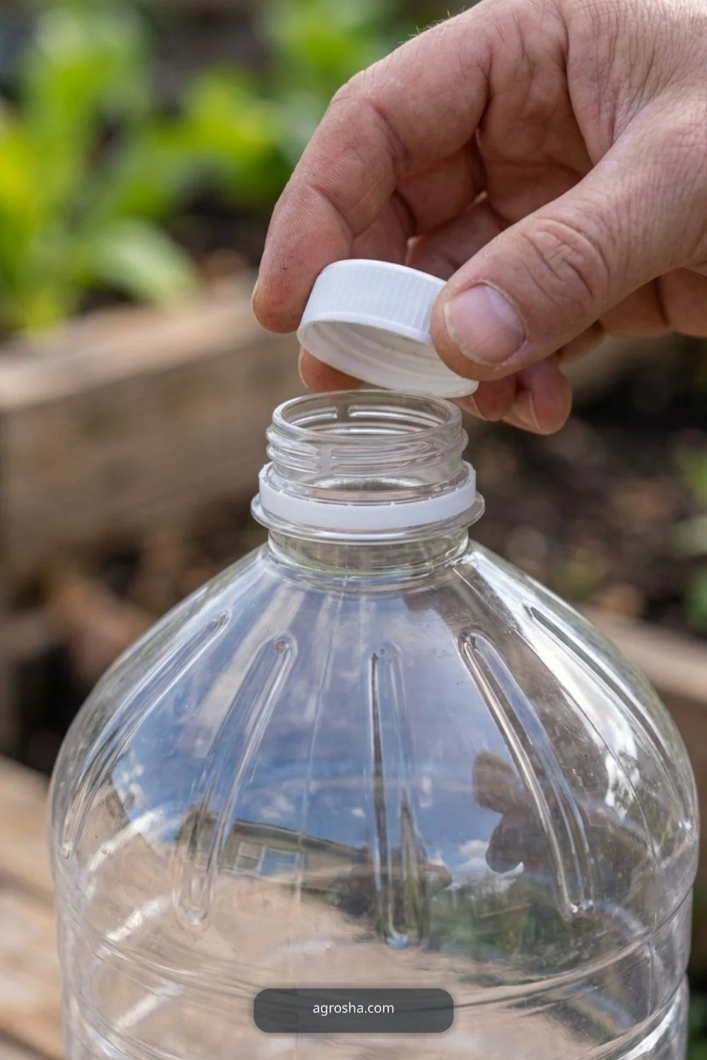 Removable cap opening for DIY garden cloche from recycled materials