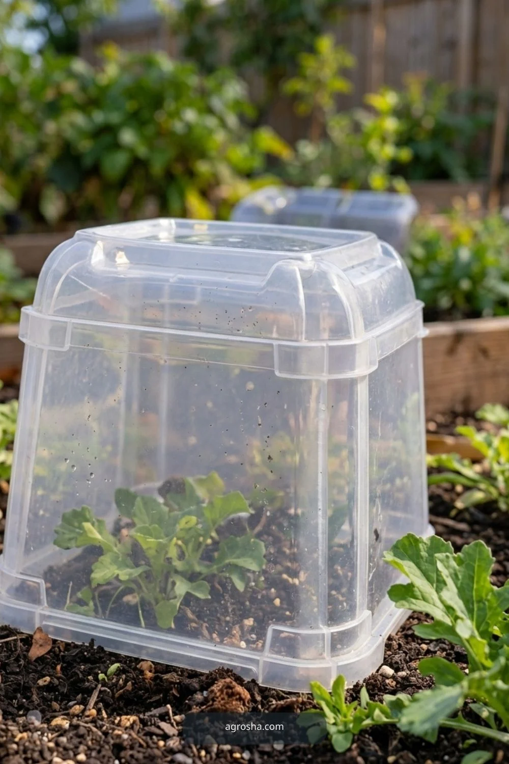 Larger clear food tub for DIY garden cloche from recycled materials