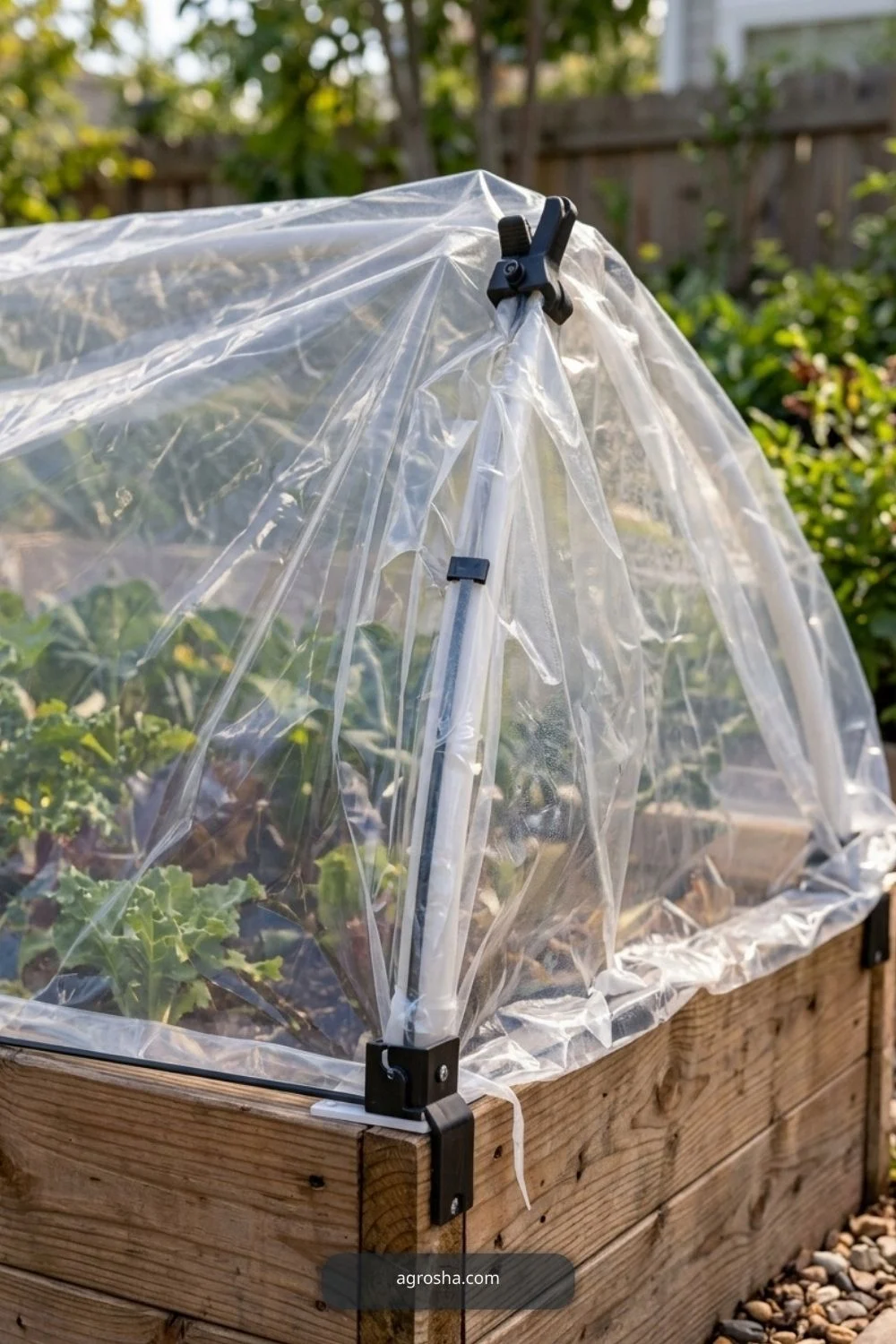 Secure edges and make an opening for DIY mini greenhouse for raised beds