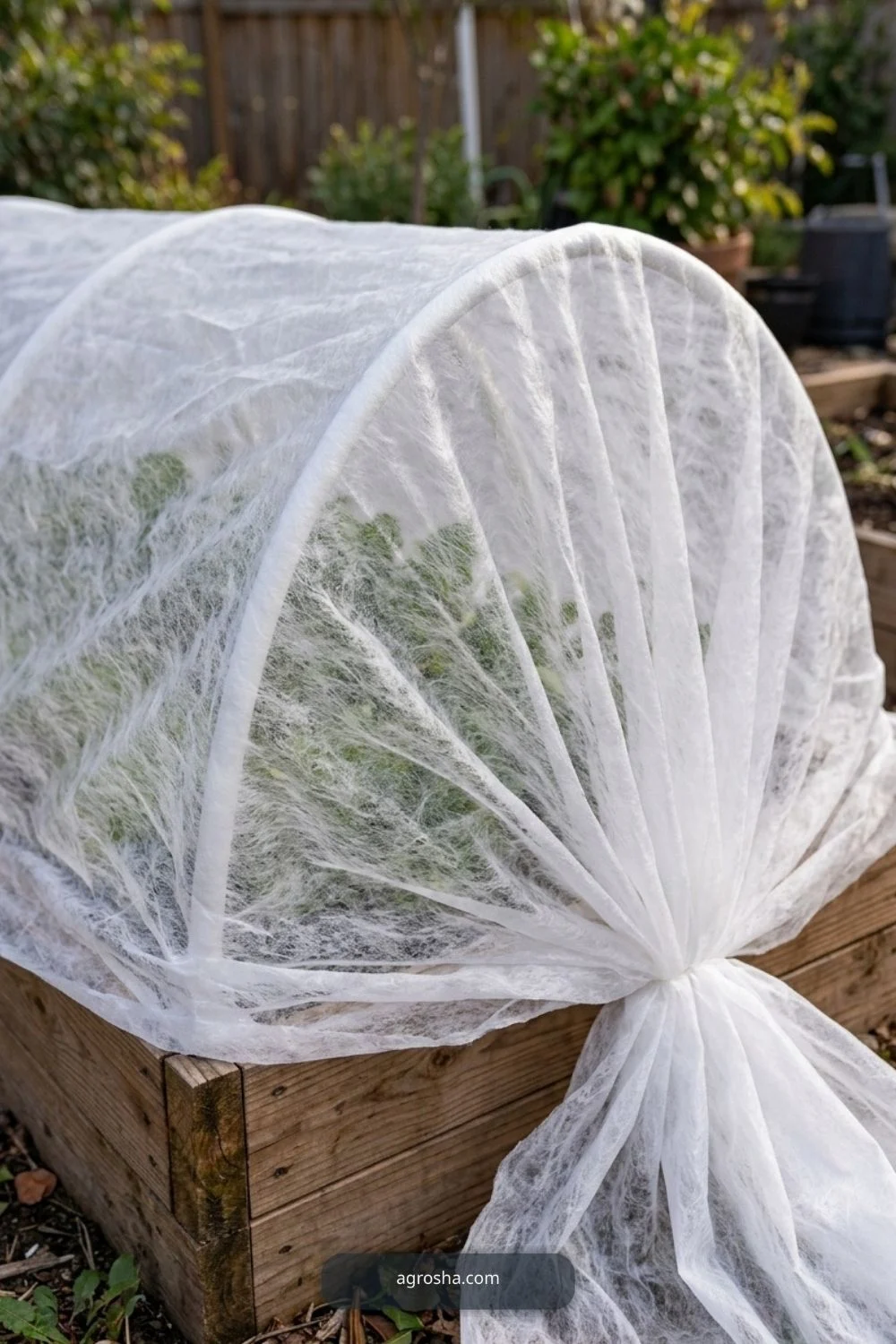 Porous frost cloth for DIY mini greenhouse for raised beds