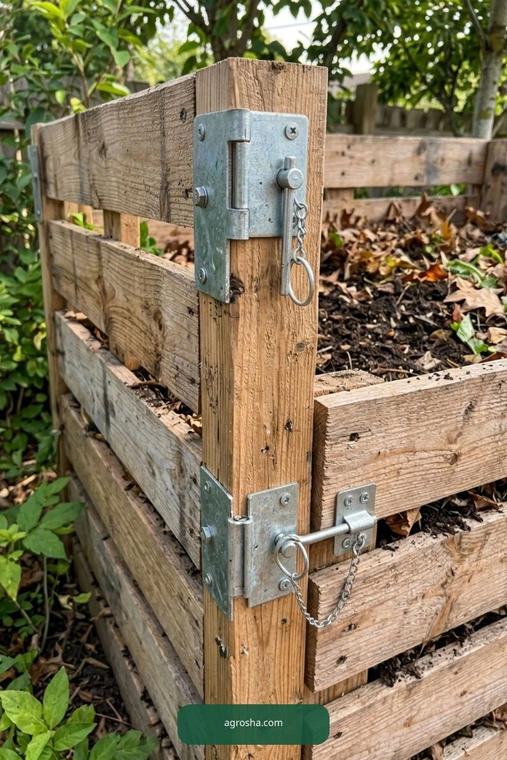 Attach the rear and brace corners for DIY pallet compost bin
