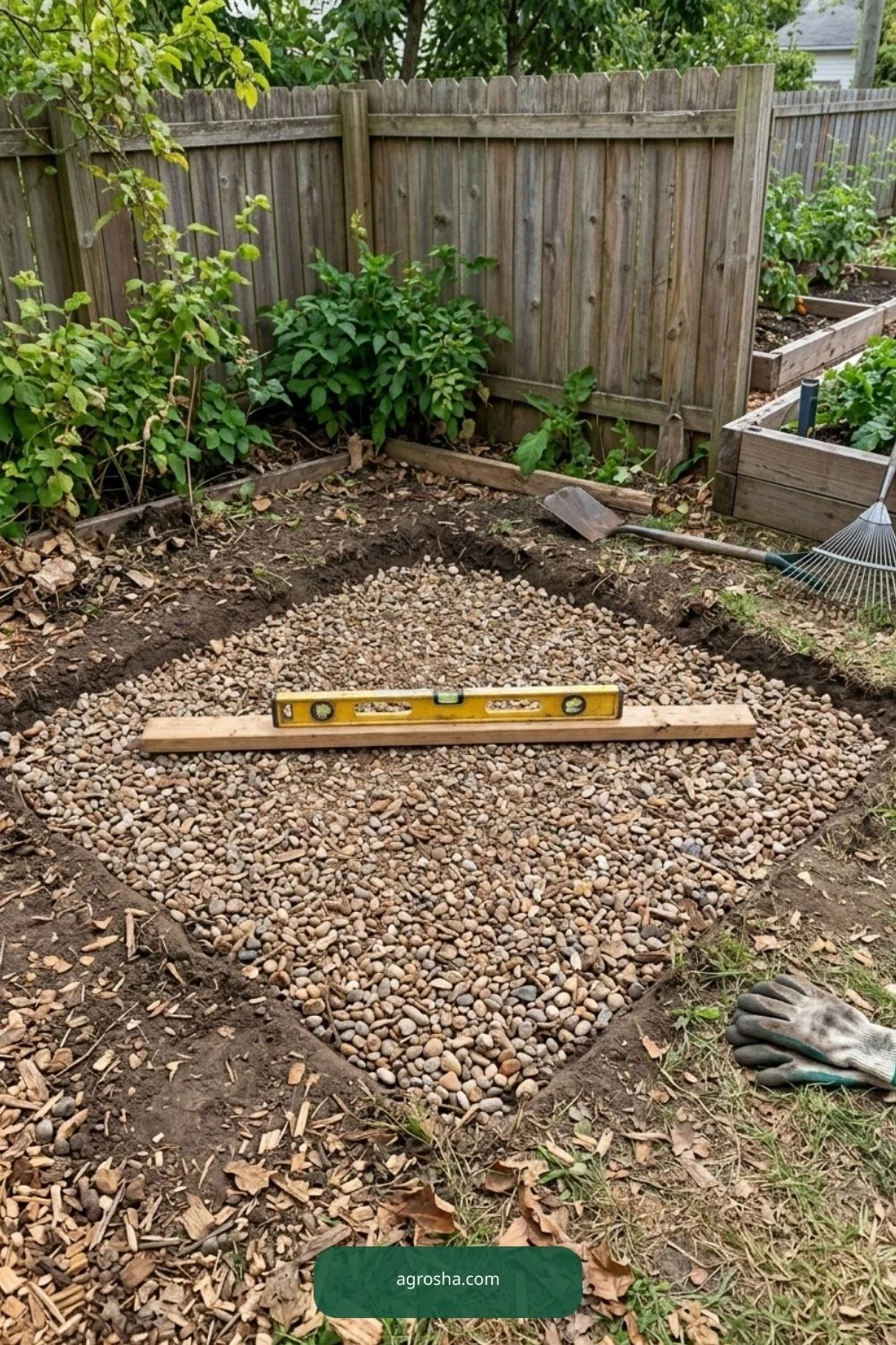 Level drainage site for DIY pallet compost bin