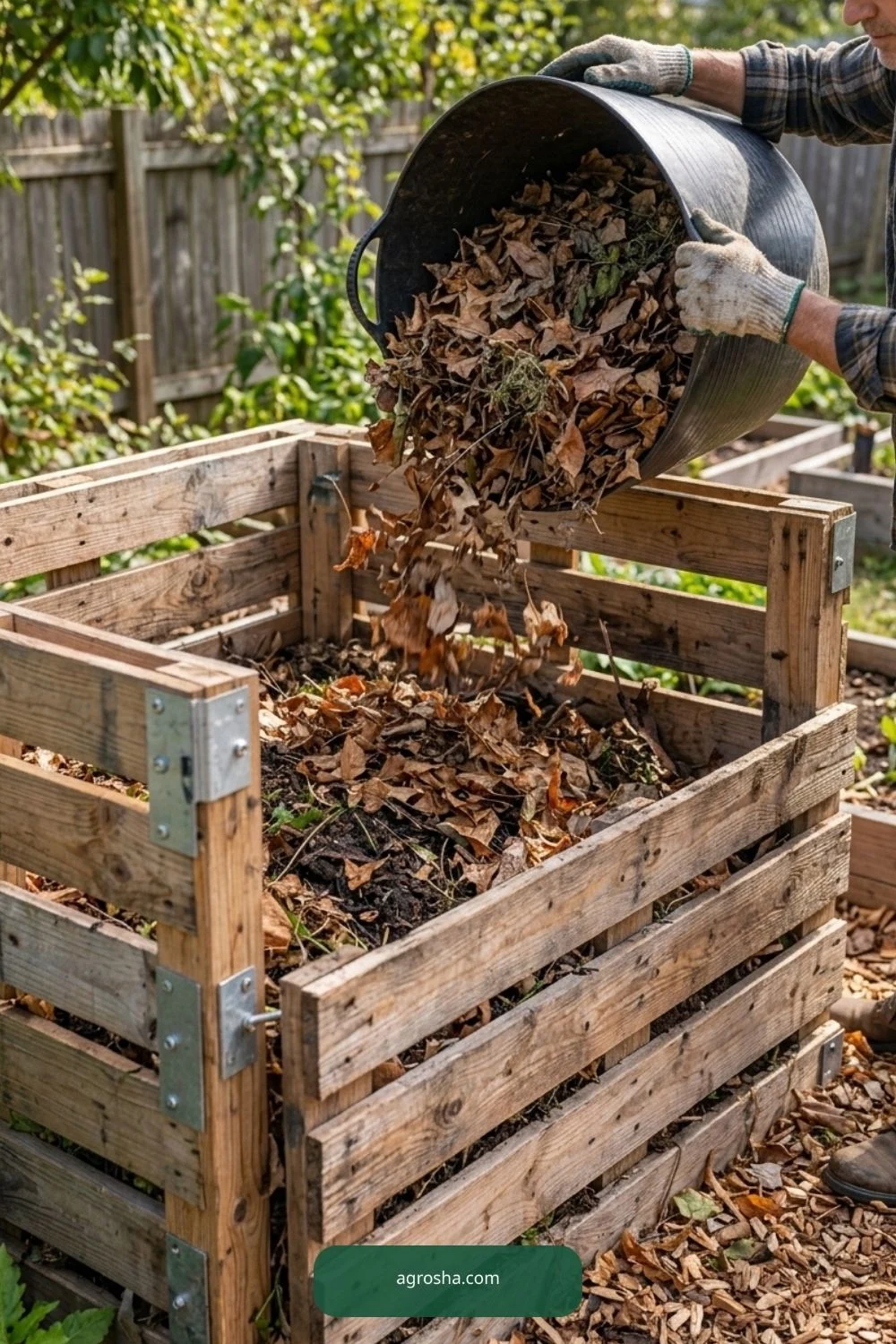 Dry brown ingredients for DIY pallet compost bin