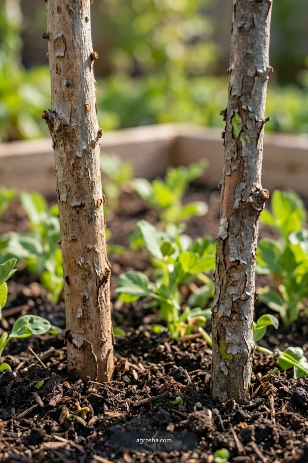 Trim to practical height for DIY pea trellis from branches