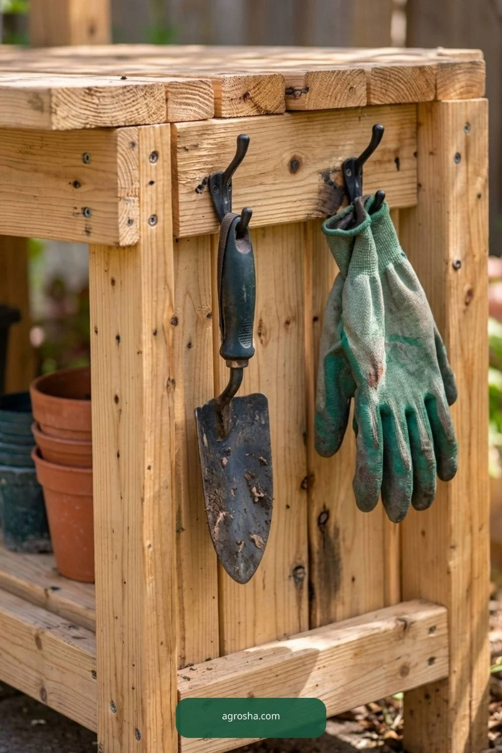 Add the lower shelf for DIY potting bench with storage