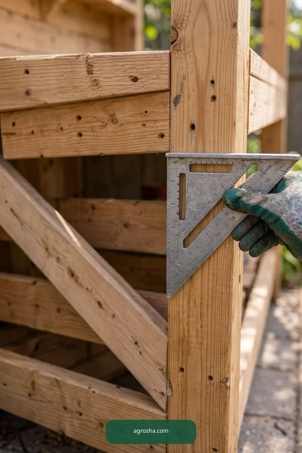 Square the legs for DIY potting bench with storage