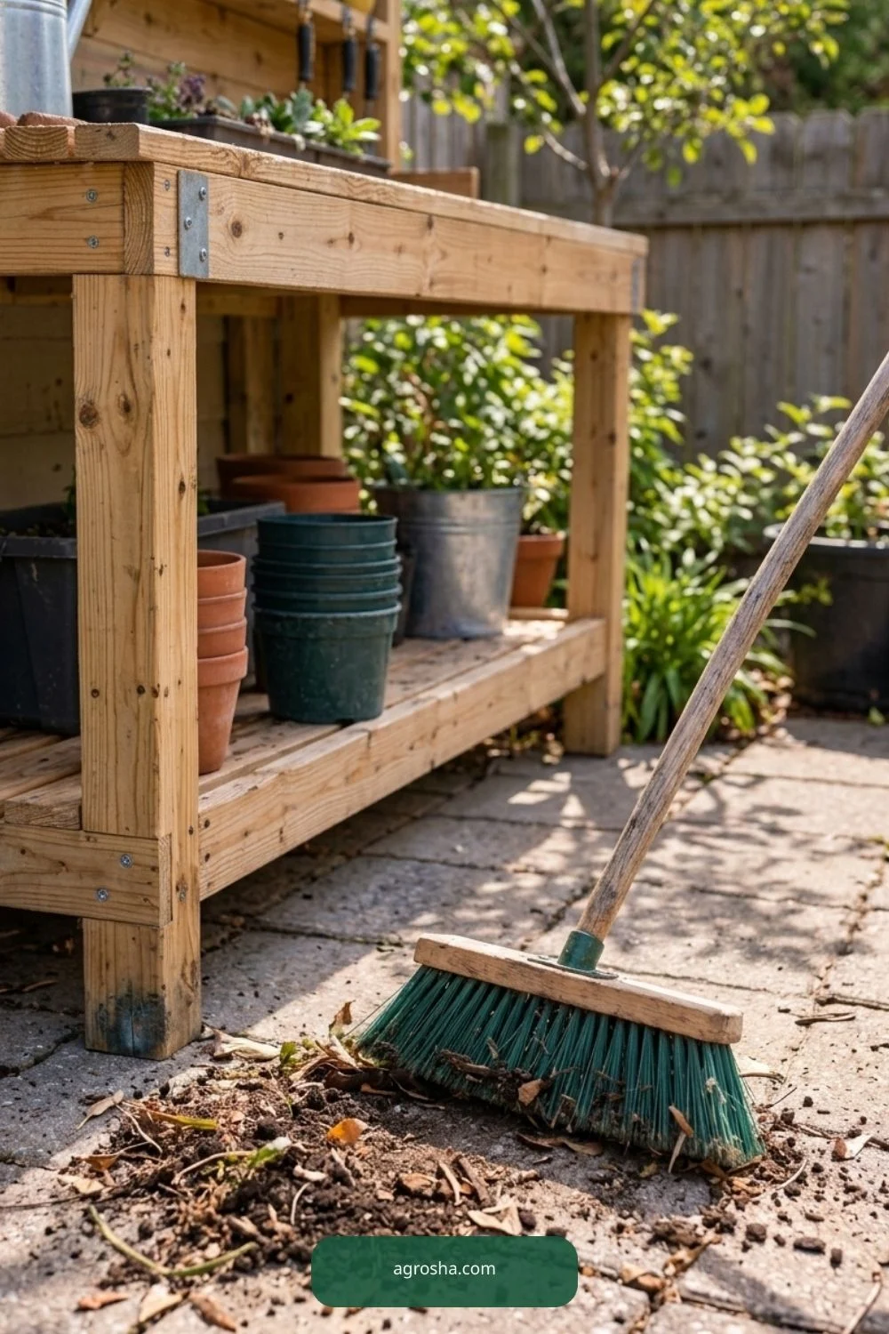 Sweeping clearance for DIY potting bench with storage