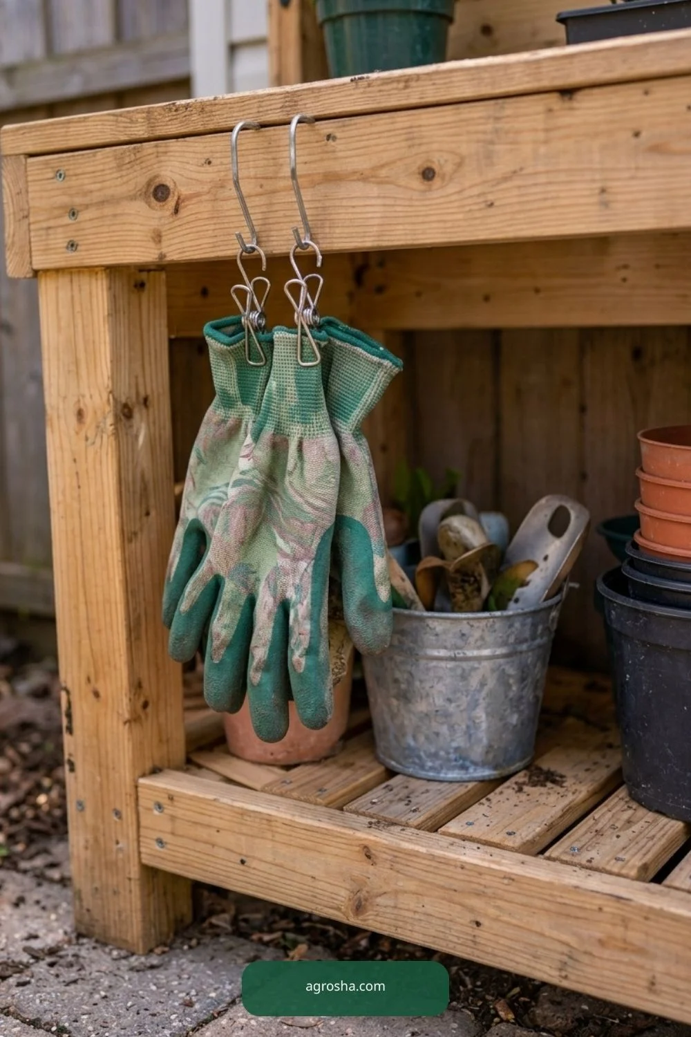 Dry glove storage for DIY potting bench with storage