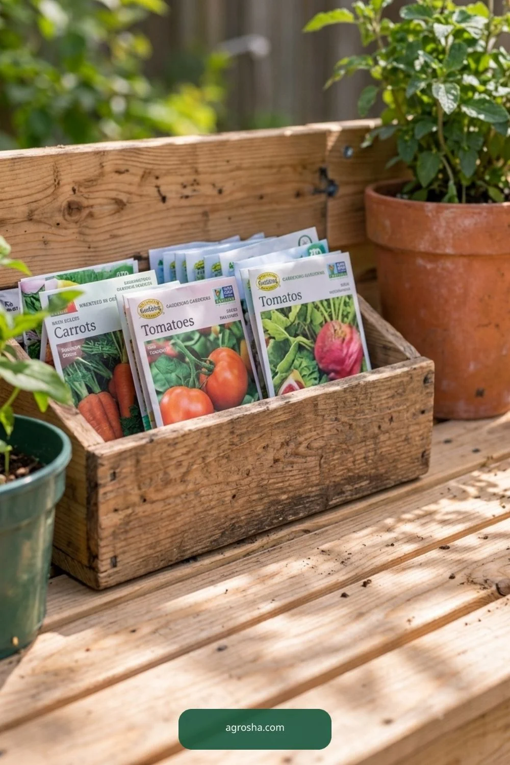 Seed packet storage for DIY potting bench with storage