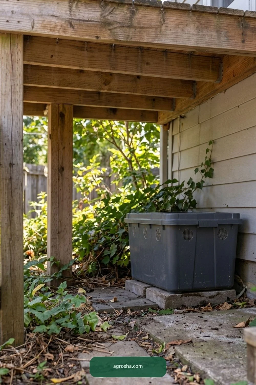 Deep shaded location for DIY worm composting station outdoors