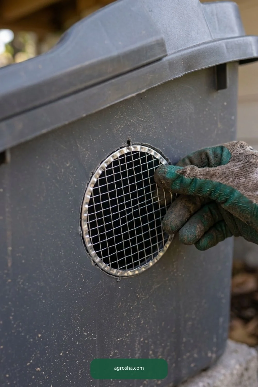 Screen upper air holes for DIY worm composting station outdoors