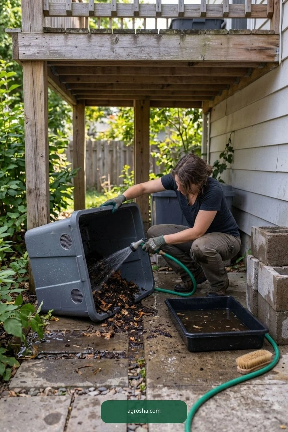 Clean station parts for DIY worm composting station outdoors