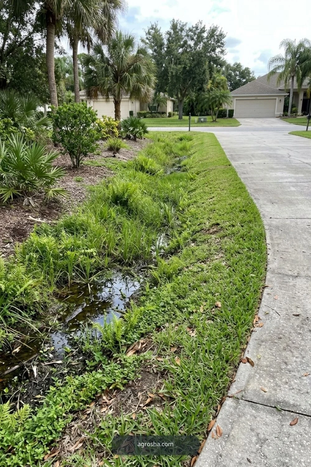 Florida driveway border showing driveway border beside a drainage swale