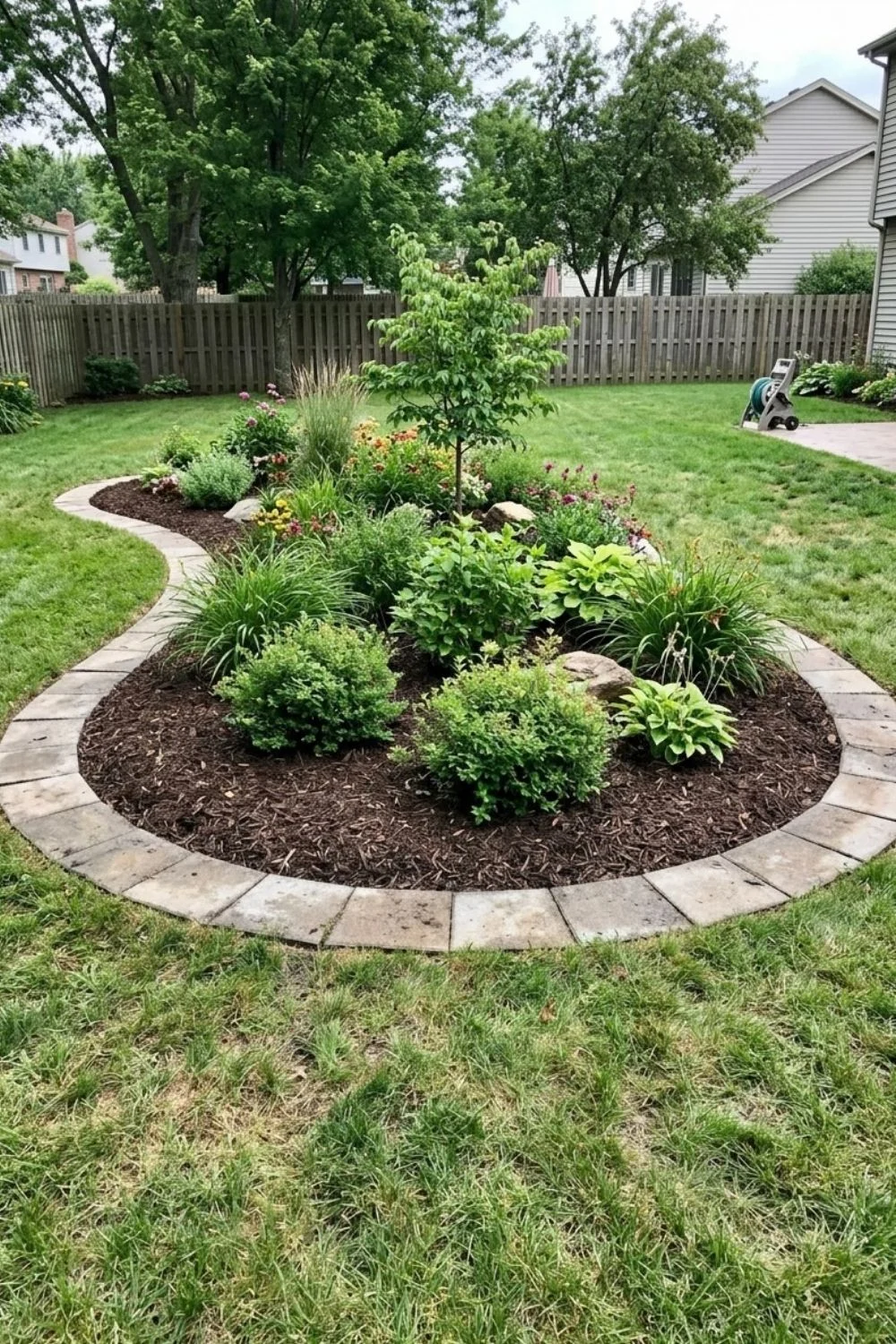 Island Bed Mowing Edge defining a flower bed in a suburban backyard
