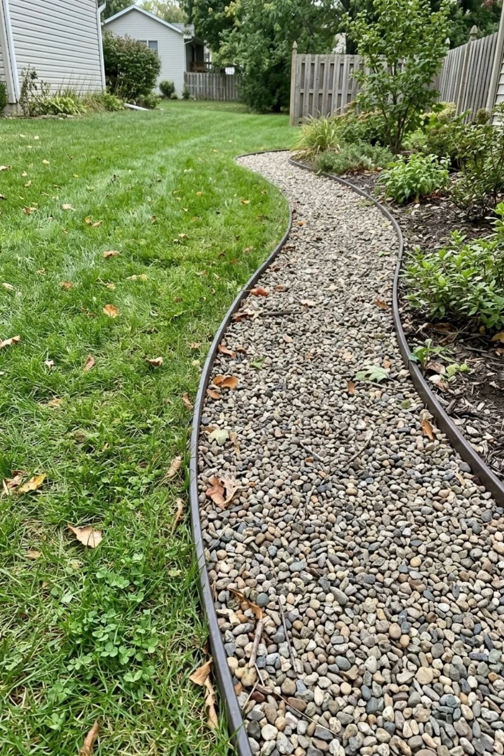 Low-Maintenance Gravel Border defining a flower bed in a suburban backyard