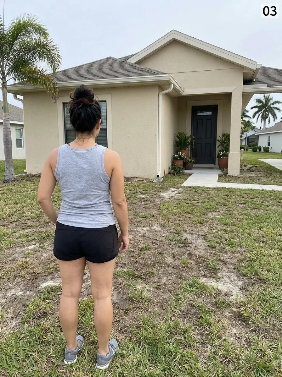 Homeowner studying the front entry before landscaping