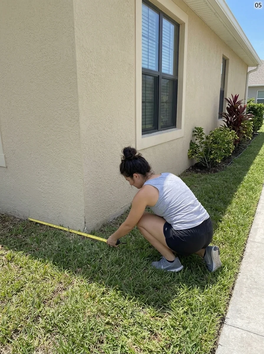 Homeowner measuring a foundation planting area