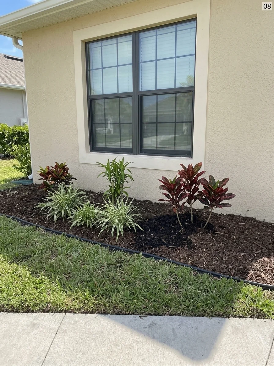 First compact shrubs installed in a front foundation bed