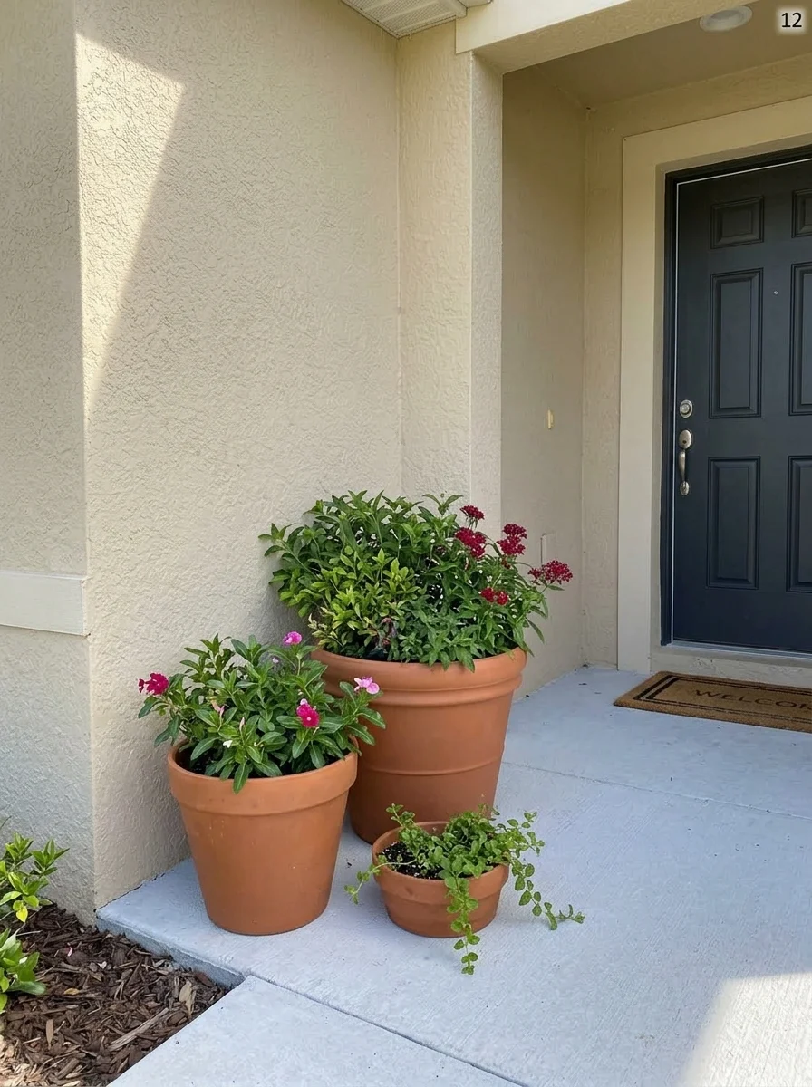 Small group of practical planters near a front door