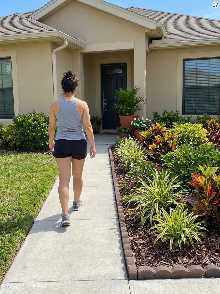 Homeowner walking along a clear front entry path