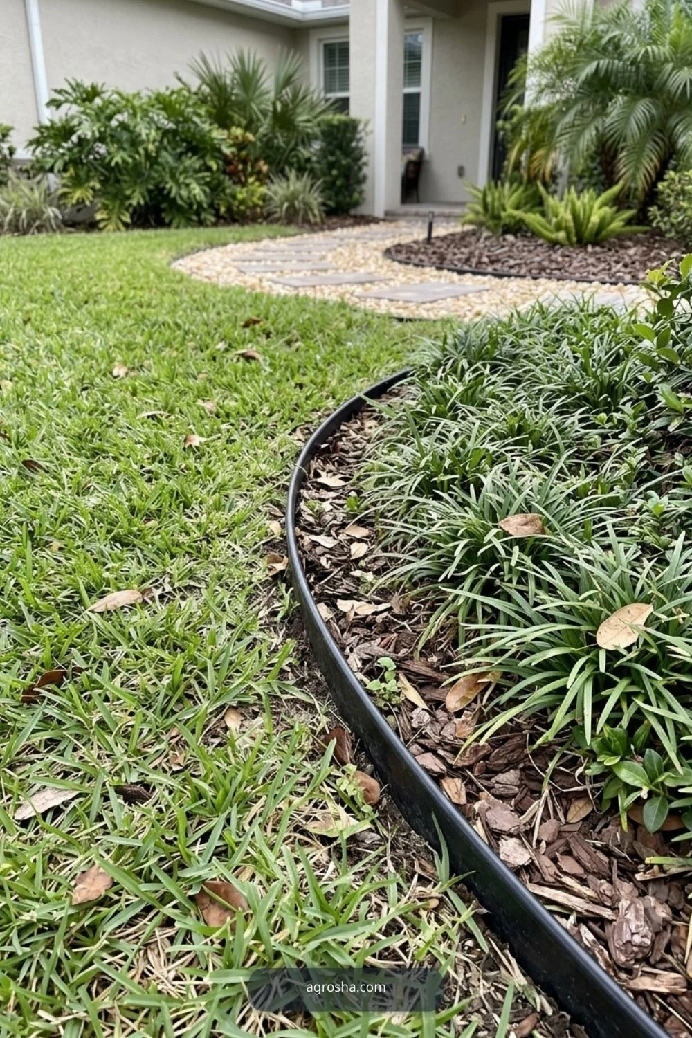 Florida landscape edging example showing low groundcover border