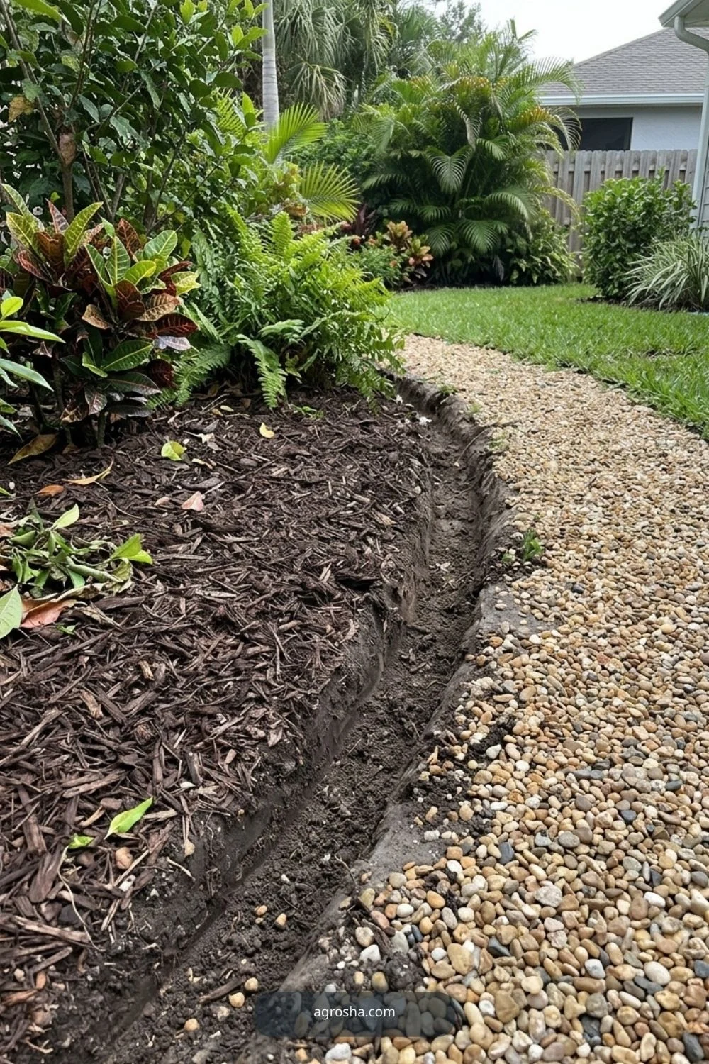 Florida landscape edging example showing mulch-only soft edge