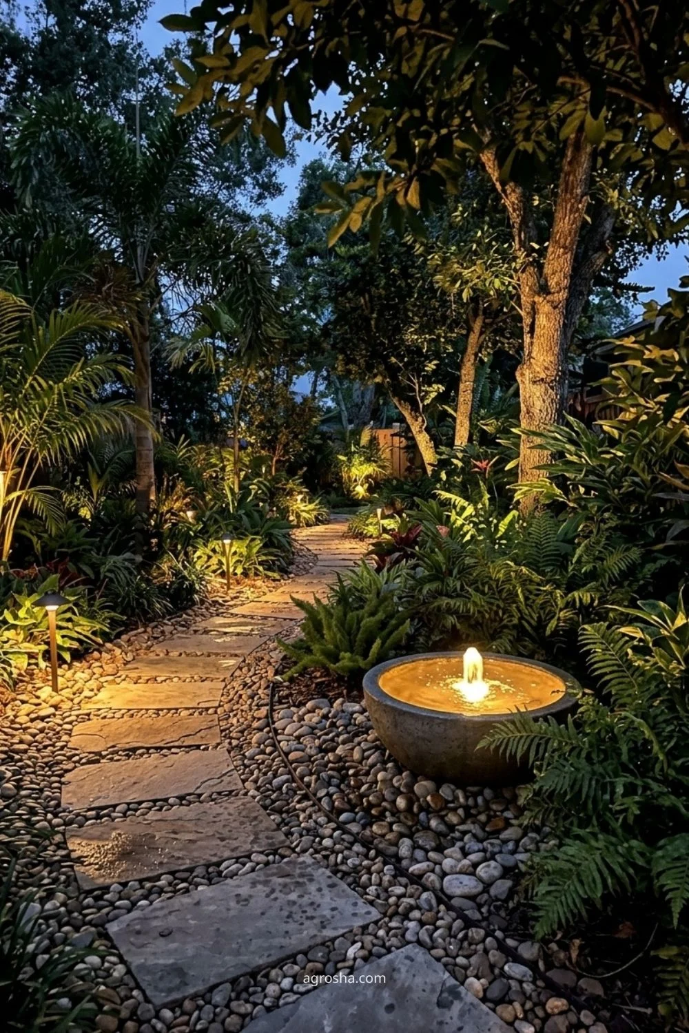 Florida garden lighting example showing timer or smart-controlled landscape lighting