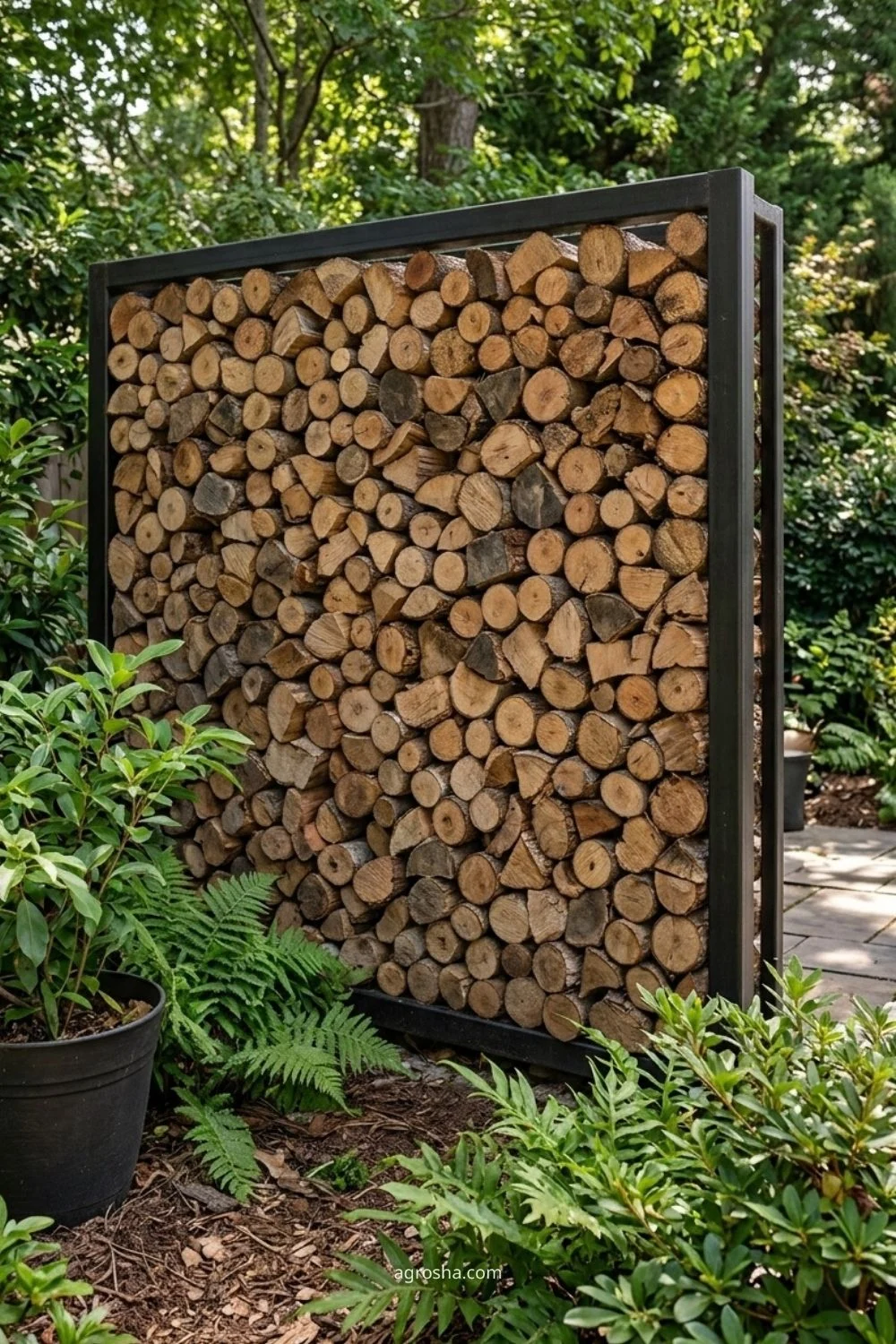 Florida privacy screen example showing stacked firewood screen