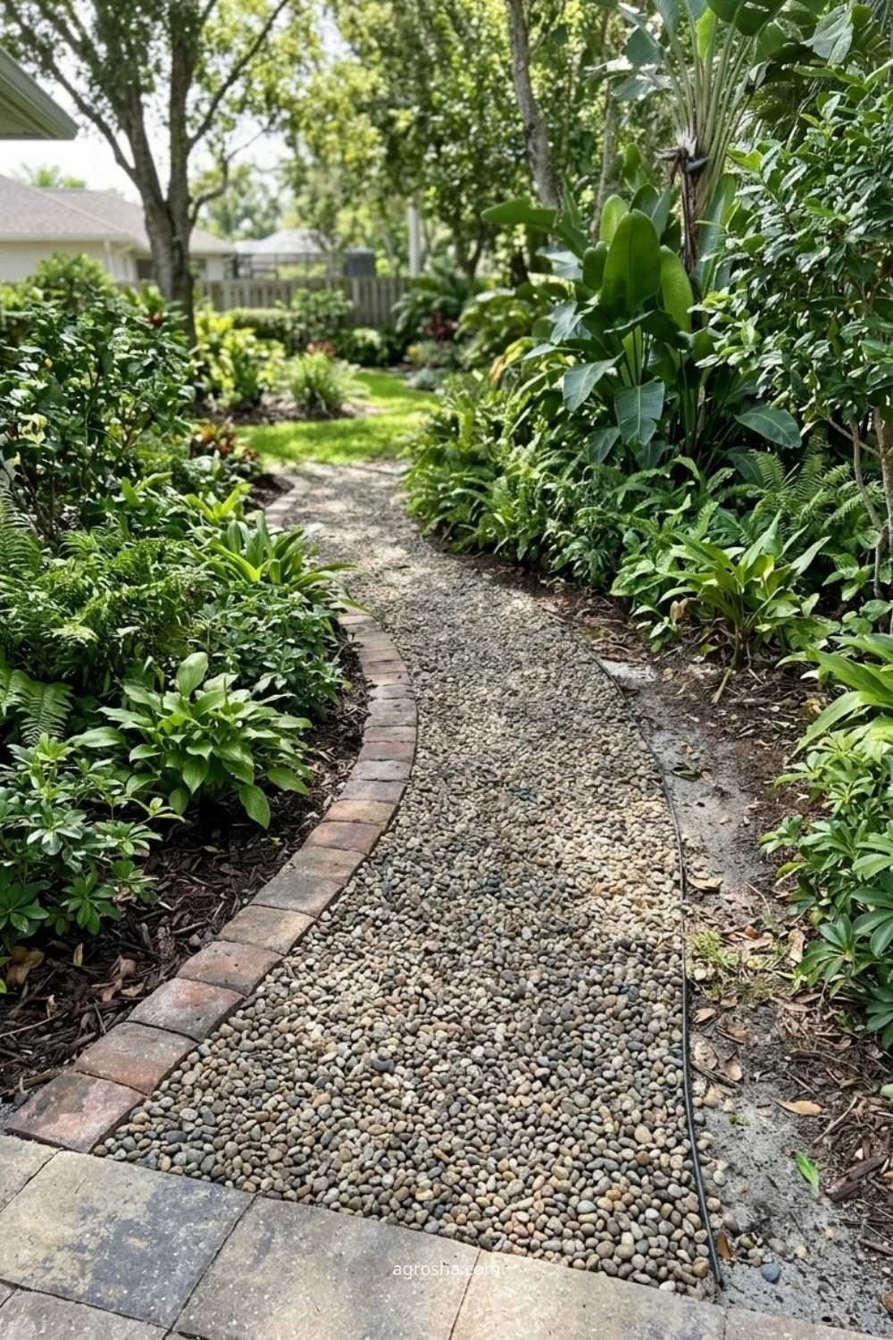 Florida gravel path showing gravel path from patio to garden beds