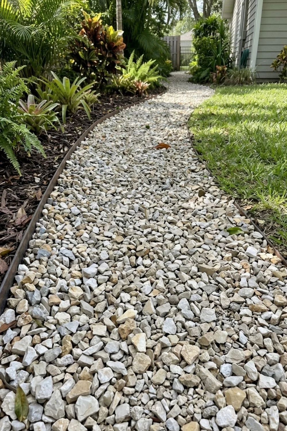 Florida gravel path showing angular crushed gravel for better locking