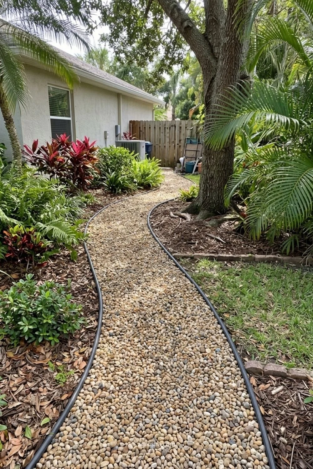 Florida gravel path showing light gravel for a hot sunny yard