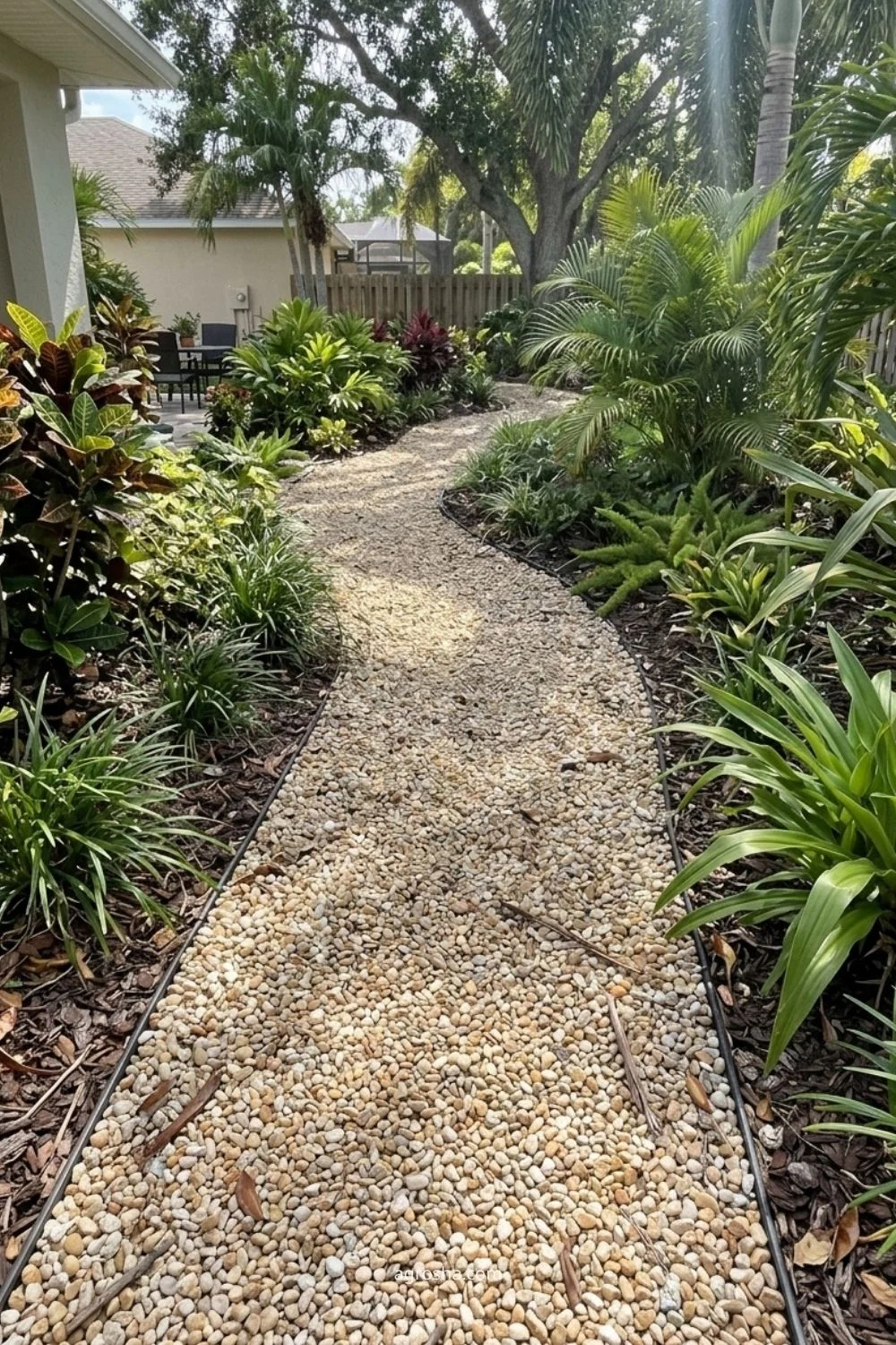 Florida gravel path showing warm tan gravel for a natural florida look