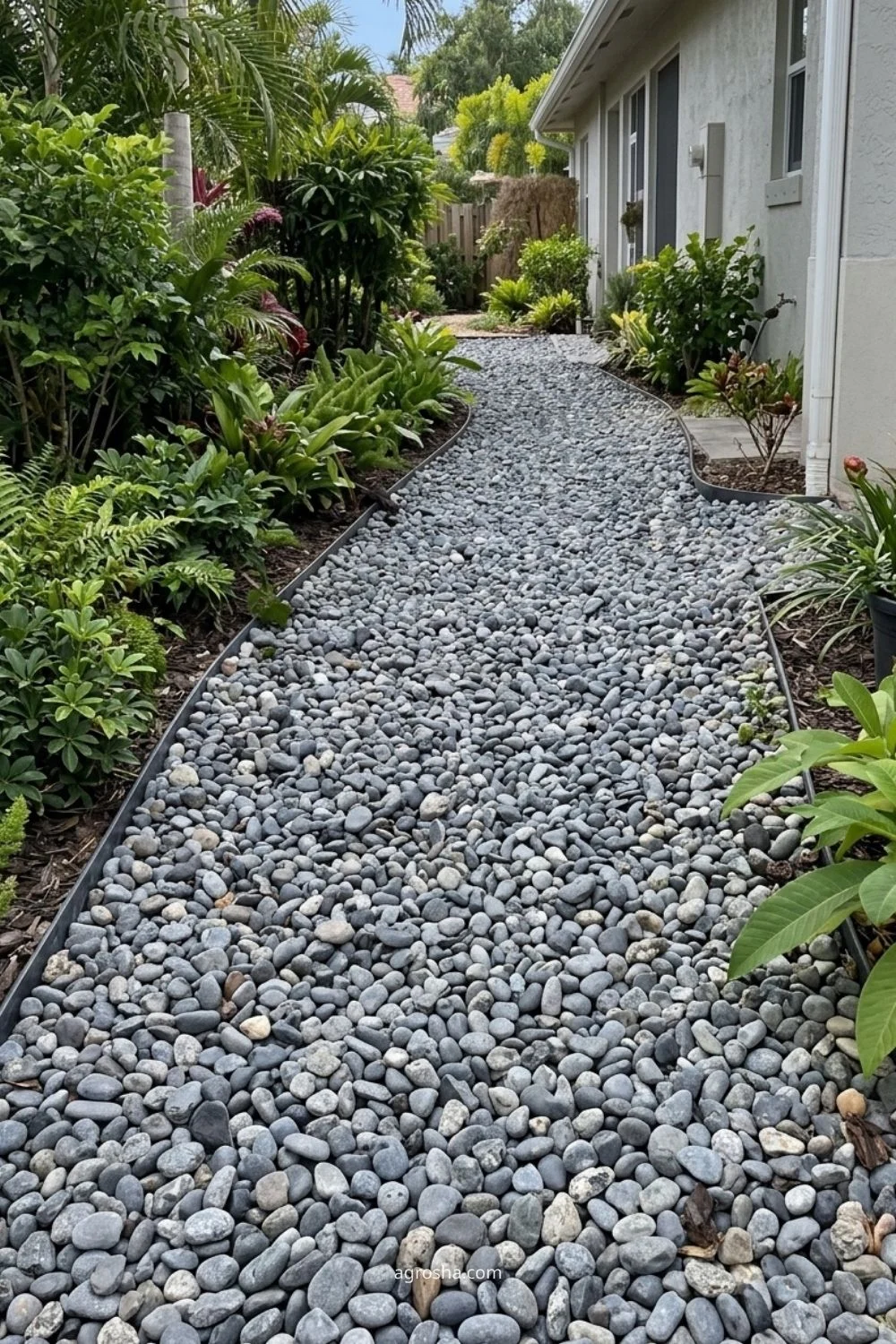 Florida gravel path showing gray gravel for a modern garden