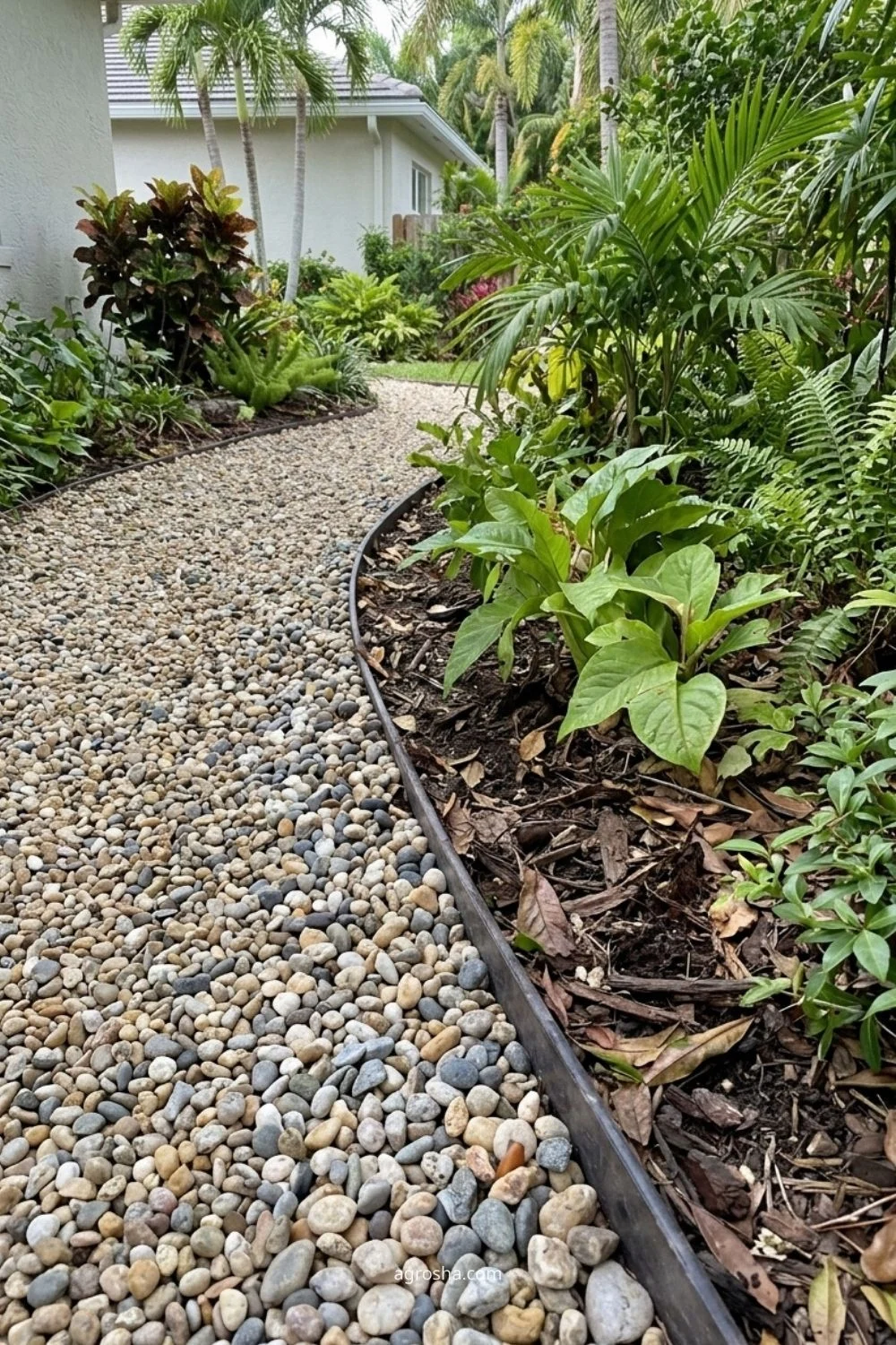 Florida gravel path showing natural stone edge