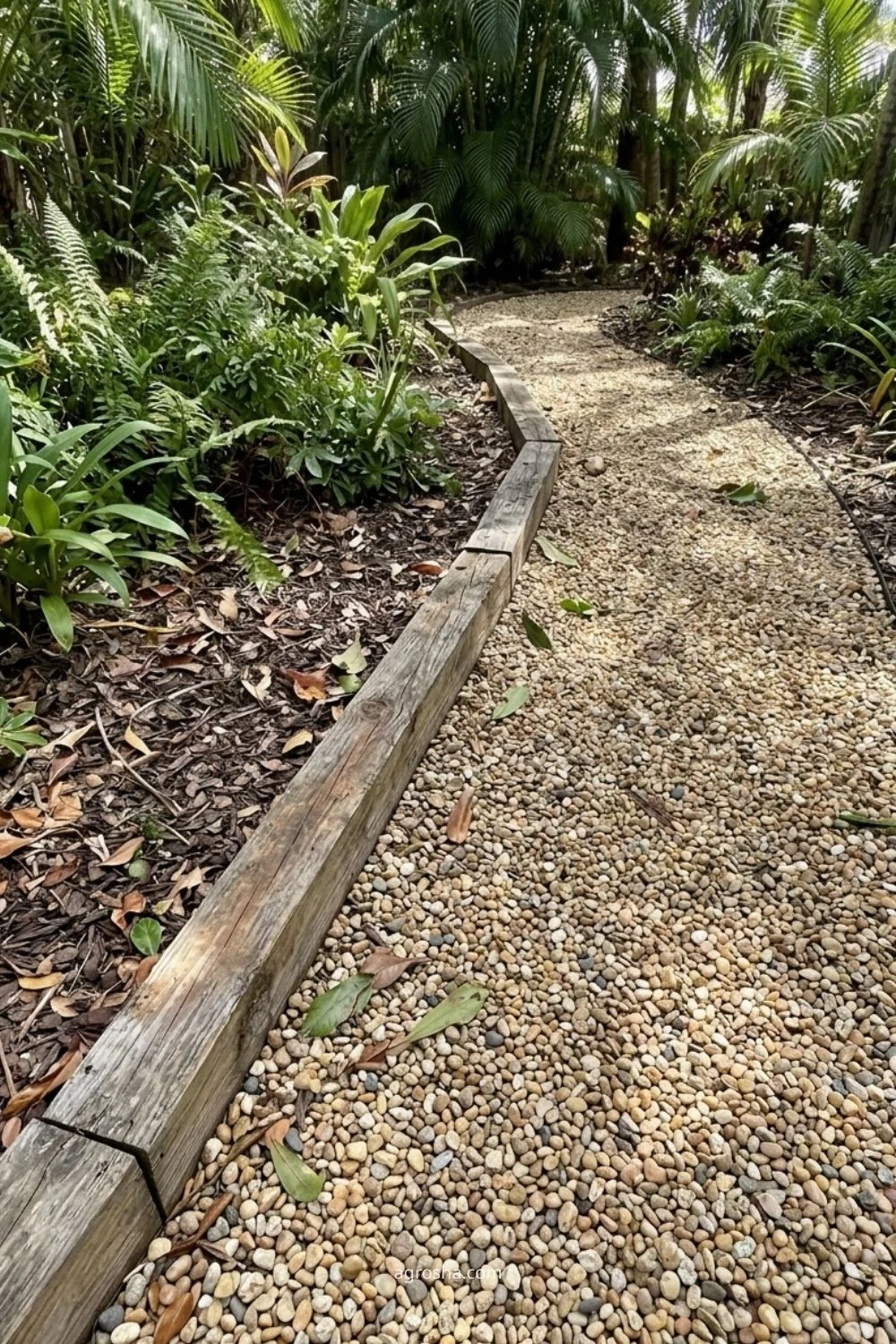 Florida gravel path showing timber edge for a casual garden